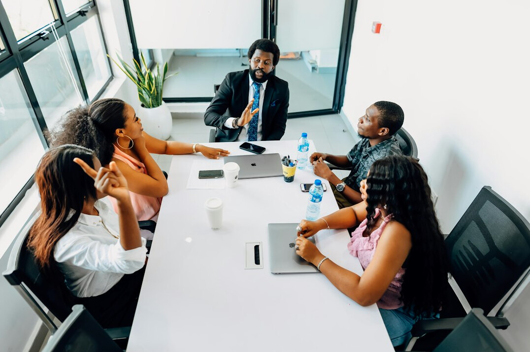diverse team in office meeting